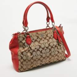 Coach Red/Beige Signature Canvas and Leather Large Christie Caryall Tote