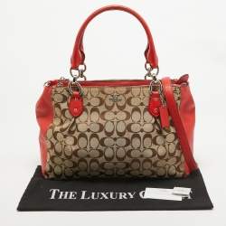 Coach Red/Beige Signature Canvas and Leather Large Christie Caryall Tote