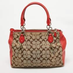 Coach Red/Beige Signature Canvas and Leather Large Christie Caryall Tote