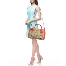Coach Red/Beige Signature Canvas and Leather Large Christie Caryall Tote