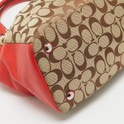 Coach Red/Beige Signature Canvas and Leather Large Christie Caryall Tote