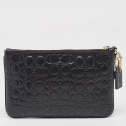 Coach Black Signature Embossed Leather Wristlet Pouch