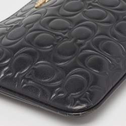 Coach Black Signature Embossed Leather Wristlet Pouch