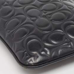 Coach Black Signature Embossed Leather Wristlet Pouch