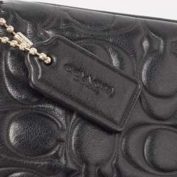 Coach Black Signature Embossed Leather Wristlet Pouch