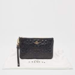 Coach Black Signature Embossed Leather Wristlet Pouch