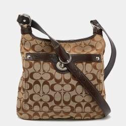 Coach Brown/Beige Signature Canvas and Patent Leather Crossbody Bag