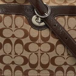 Coach Brown/Beige Signature Canvas and Patent Leather Crossbody Bag