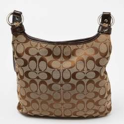 Coach Brown/Beige Signature Canvas and Patent Leather Crossbody Bag