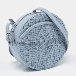 Pre Owned Cole Haan Blue Woven Leather Grand Ambition Circle Crossbody Bag