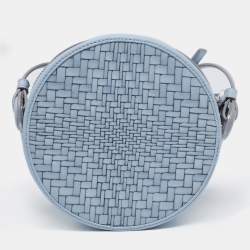 Pre Owned Cole Haan Blue Woven Leather Grand Ambition Circle Crossbody Bag