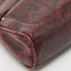 Cole Haan Burgundy Snakeskin Embossed Leather Zip Crossbody Bag