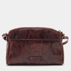 Cole Haan Burgundy Snakeskin Embossed Leather Zip Crossbody Bag