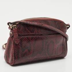 Cole Haan Burgundy Snakeskin Embossed Leather Zip Crossbody Bag