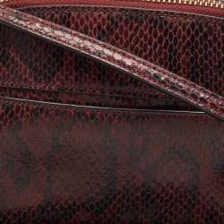 Cole Haan Burgundy Snakeskin Embossed Leather Zip Crossbody Bag