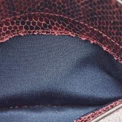 Cole Haan Burgundy Snakeskin Embossed Leather Zip Crossbody Bag