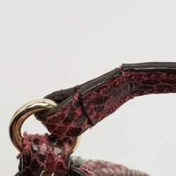 Cole Haan Burgundy Snakeskin Embossed Leather Zip Crossbody Bag