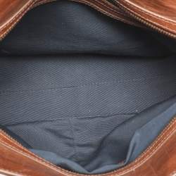 Pre Owned Cole Haan Brown Croc Embossed Leather Satchel