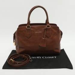 Pre Owned Cole Haan Brown Croc Embossed Leather Satchel