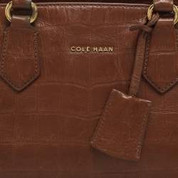 Pre Owned Cole Haan Brown Croc Embossed Leather Satchel