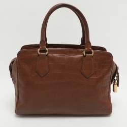 Pre Owned Cole Haan Brown Croc Embossed Leather Satchel