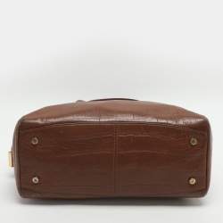 Pre Owned Cole Haan Brown Croc Embossed Leather Satchel