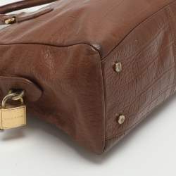 Pre Owned Cole Haan Brown Croc Embossed Leather Satchel