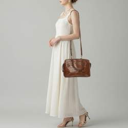 Pre Owned Cole Haan Brown Croc Embossed Leather Satchel