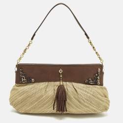 Pre Owned Cole Haan Tassel Brown/Cream Fabric and Leather Shoulder Bag
