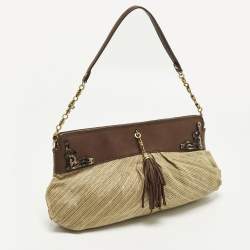 مملوكة مسبقًا حقيبة كتف كول هان قماش وجلد بني / كريم بشراشيب