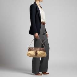 مملوكة مسبقًا حقيبة كتف كول هان قماش وجلد بني / كريم بشراشيب