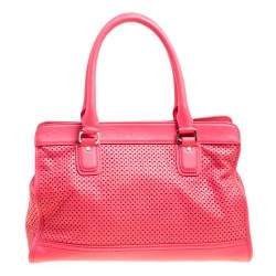 Pre Owned Cole Haan Pink Laser Cut Leather Vintage Valise Novelty Kendra Tote