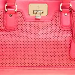 Pre Owned Cole Haan Pink Laser Cut Leather Vintage Valise Novelty Kendra Tote