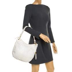 Cole Haan White Genevieve Open Weave Hobo 