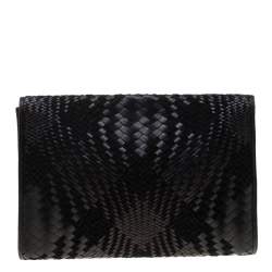 Pre Owned Cole Haan Black Woven Leather and Suede Clutch