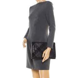 Pre Owned Cole Haan Black Woven Leather and Suede Clutch