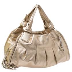 Pre Owned Cole Haan Metallic Gold Pebbled Leather Hobo