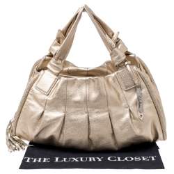 Pre Owned Cole Haan Metallic Gold Pebbled Leather Hobo