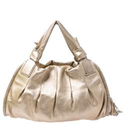 Pre Owned Cole Haan Metallic Gold Pebbled Leather Hobo