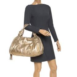 Pre Owned Cole Haan Metallic Gold Pebbled Leather Hobo