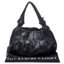 Pre Owned Cole Haan Black Pleated  Leather Tassel Hobo 