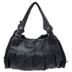 Pre Owned Cole Haan Black Pleated  Leather Tassel Hobo 