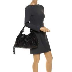 Pre Owned Cole Haan Black Pleated  Leather Tassel Hobo 