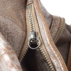 Pre Owned Cole Haan Metallic Beige Pleated Leather Tassel Hobo