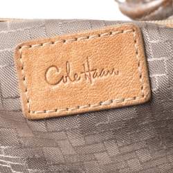 Pre Owned Cole Haan Metallic Beige Pleated Leather Tassel Hobo