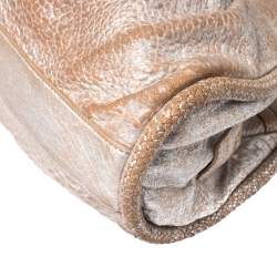 Pre Owned Cole Haan Metallic Beige Pleated Leather Tassel Hobo