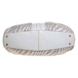 Pre Owned Cole Haan White checkered Fabric and Leather Triangle Tote 