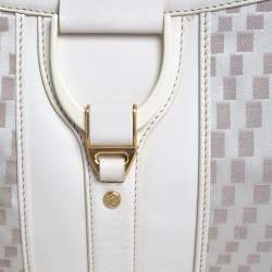 Pre Owned Cole Haan White checkered Fabric and Leather Triangle Tote 
