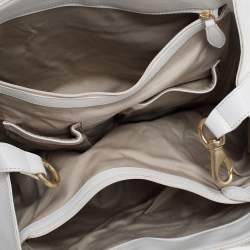 Pre Owned Cole Haan White checkered Fabric and Leather Triangle Tote 