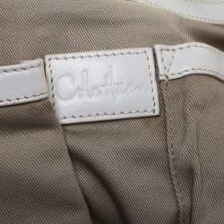 Pre Owned Cole Haan White checkered Fabric and Leather Triangle Tote 